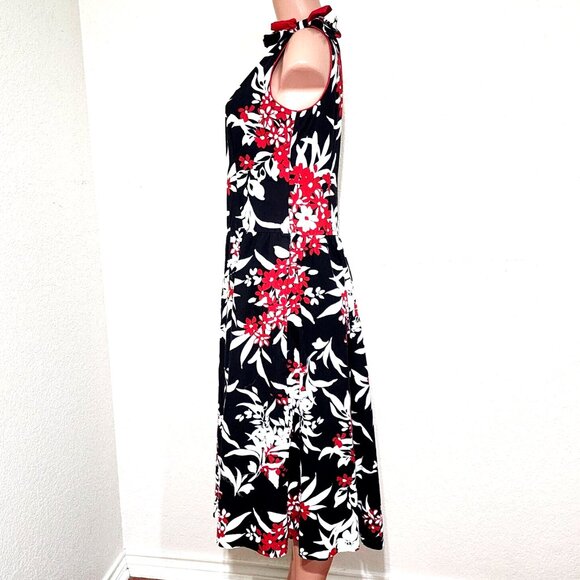 Lanz Originals Vintage One Shoulder Midi Dress 14* / Medium* Black Red Tropical - Picture 3 of 8